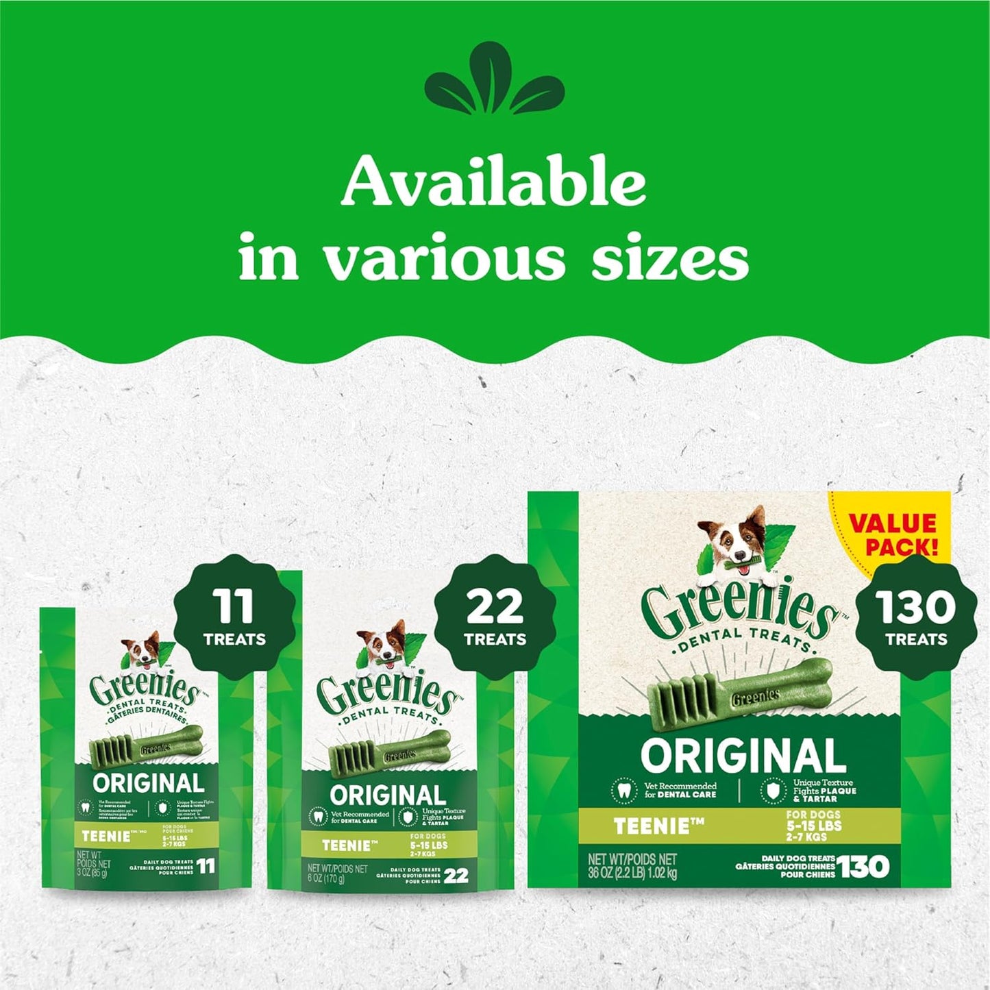 Original Teenie Dental Dog Treats, (4) 65 Ct Packs (260 Treats)