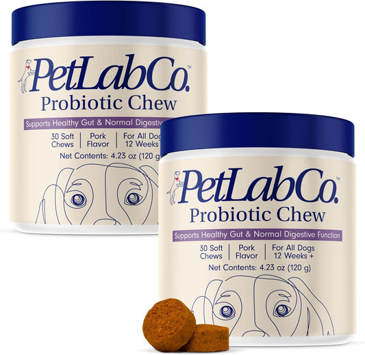Probiotics for Dogs, Support Gut Health, Occasional Diarrhea, Digestive Health & Seasonal Allergies - Pork Flavor - 30 Soft Chews - Packaging May Vary (Value 2-Pack)