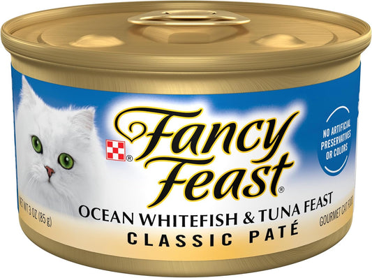 Purina  Classic Pate Ocean Whitefish and Tuna Feast Classic Grain Free Wet Cat Food Pate - (Pack of 24) 3 Oz. Cans
