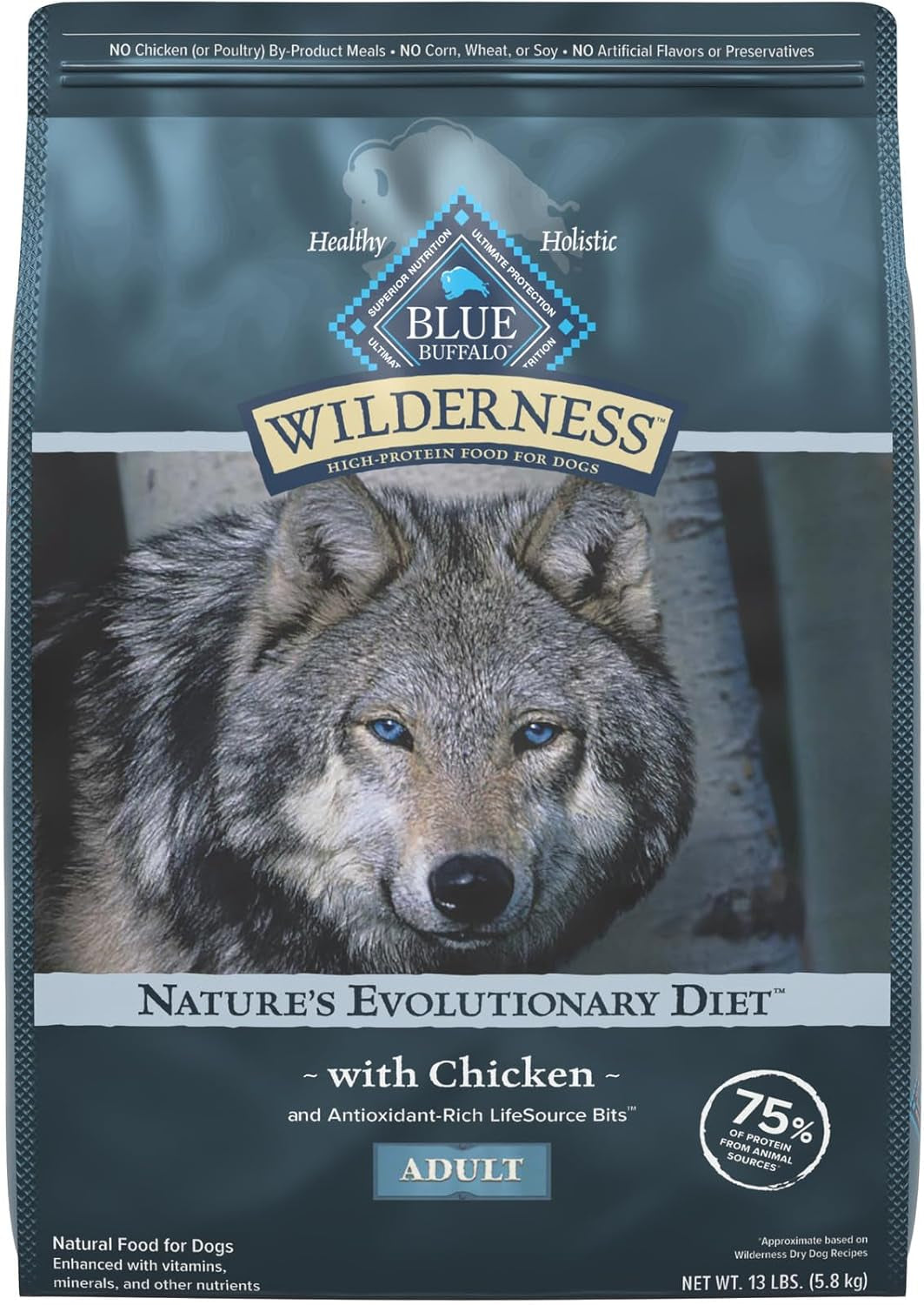 Wilderness High Protein Natural Adult Dry Dog Food plus Wholesome Grains, Chicken 13 Lb Bag