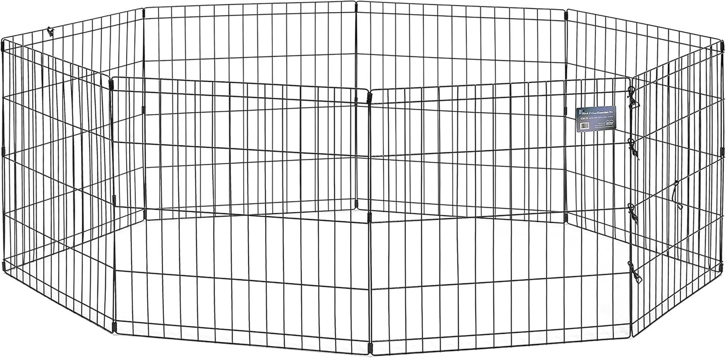 Folding Metal Puppy/Dog Exercise Pen, Indoor/Outdoor Playpen with No Door, Provides 16 Sq Feet of Play Space, 24-Inches Tall, Black E-Coated
