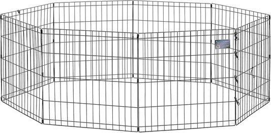 Folding Metal Puppy/Dog Exercise Pen, Indoor/Outdoor Playpen with No Door, Provides 16 Sq Feet of Play Space, 24-Inches Tall, Black E-Coated