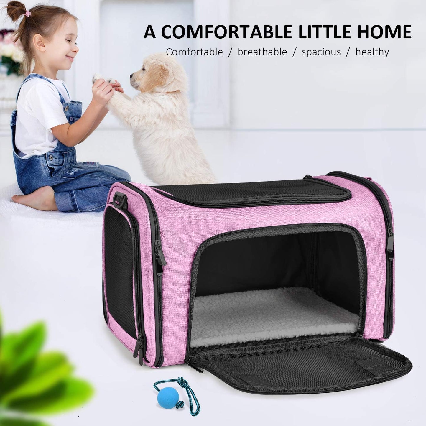Pet Carrier for Small Medium Cats Dogs Puppies up to 15 Lbs, TSA Airline Approved, Soft Sided, Collapsible Travel - Pink