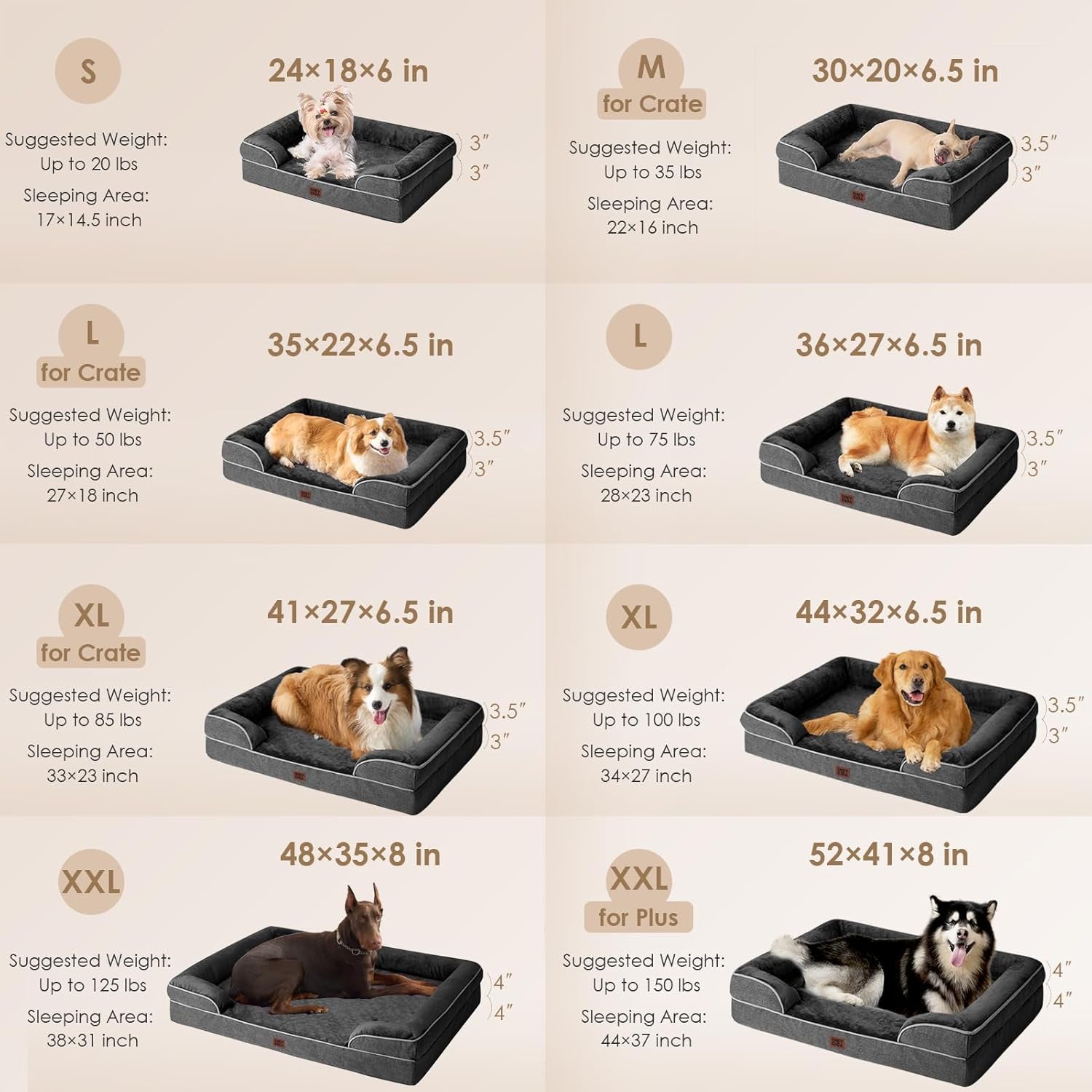 Orthopedic Dog Beds for Extra Large Dogs, Waterproof Memory Foam XL Pet Bed with Sides, Non-Slip Bottom and Egg-Crate Foam Big Dog Couch Bed with Washable Removable Cover, Dark Grey