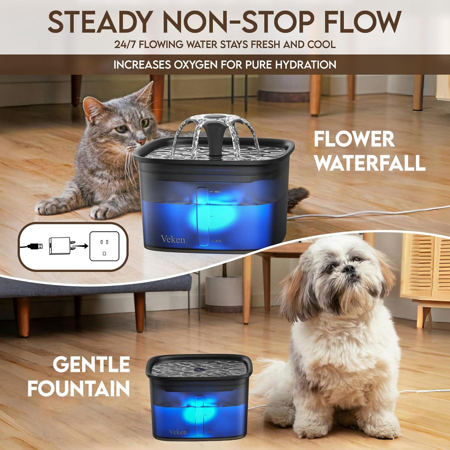 Innovation Award Winner 95Oz/2.8L Pet Fountain, Automatic Cat Water Fountain Dog Water Dispenser with Replacement Filters for Cats, Dogs, Multiple Pets (Space Black, Plastic)