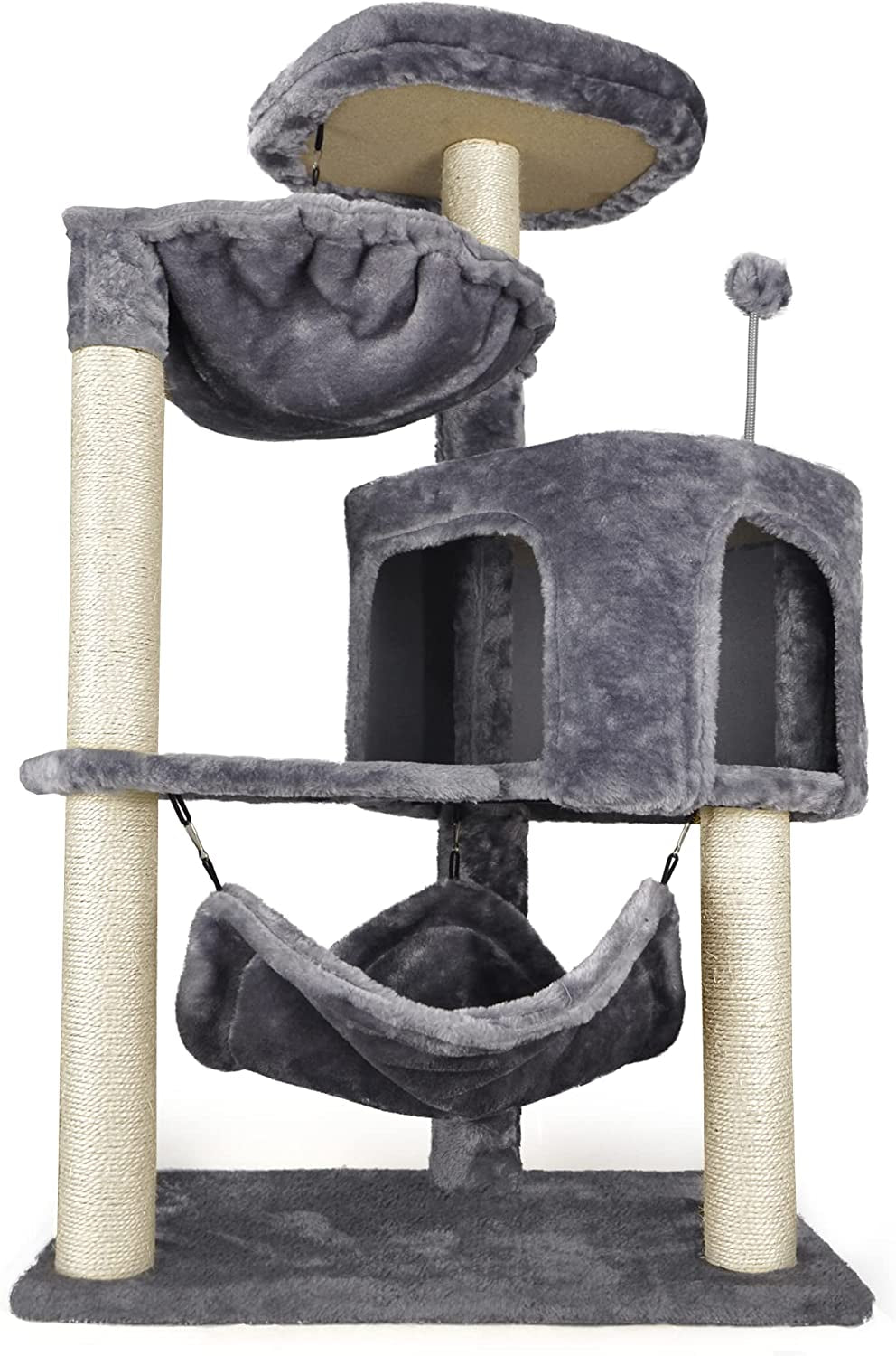 Cat Tree with Cat Condo and Big Hammock, Grey