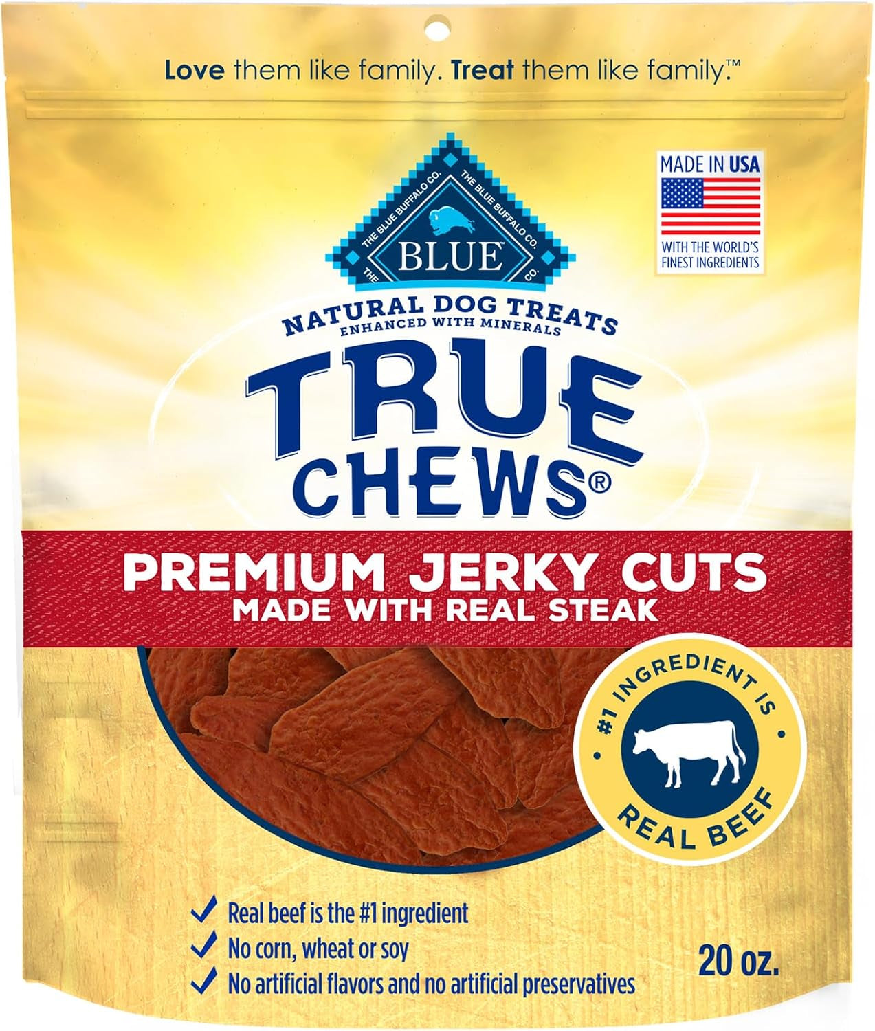 True Chews Premium Jerky Cuts Dog Treats, Made in the USA with Natural Ingredients, Beef, 20-Oz Bag