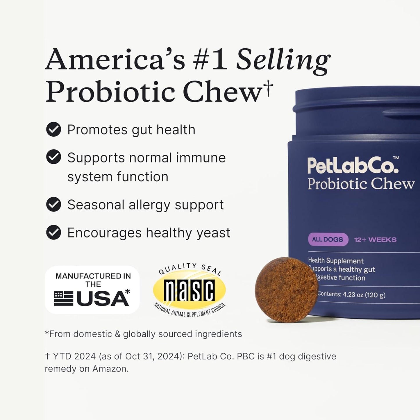 Probiotics for Dogs, Support Gut Health, Occasional Diarrhea, Digestive Health & Seasonal Allergies - Pork Flavor - 30 Soft Chews - Packaging May Vary (Value 2-Pack)