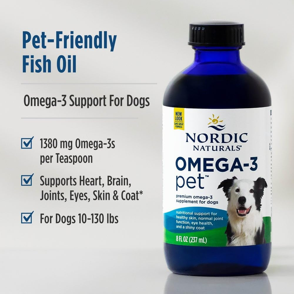 Omega-3 Pet, Unflavored - 8 Oz - 1380 Mg Omega-3 per Teaspoon - Fish Oil for Medium to Large Dogs with EPA & DHA - Promotes Heart, Skin, Coat, & Immune Health