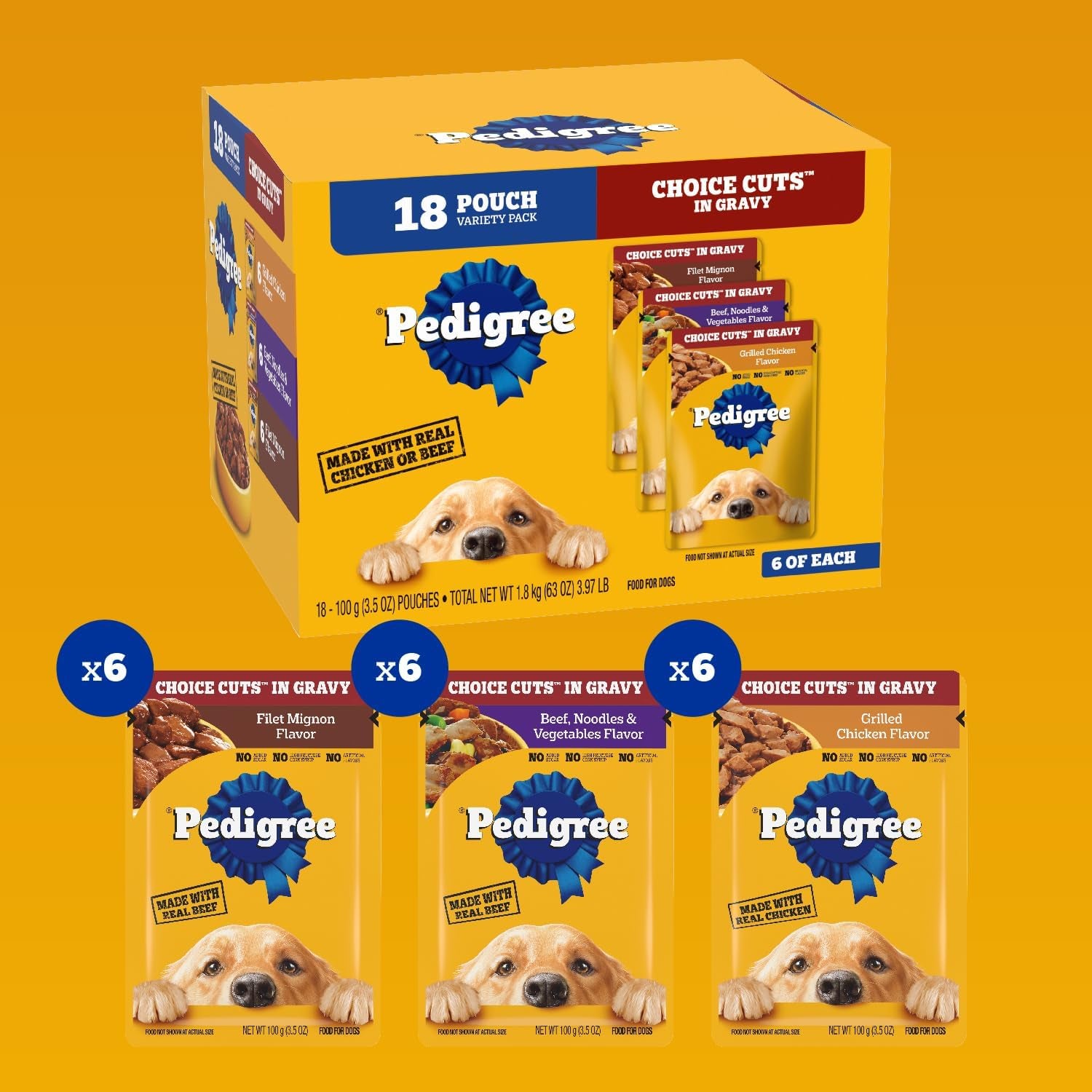 Choice Cuts in Gravy Adult Soft Wet Dog Food 18-Count Variety Pack, 3.5 Oz. Pouches