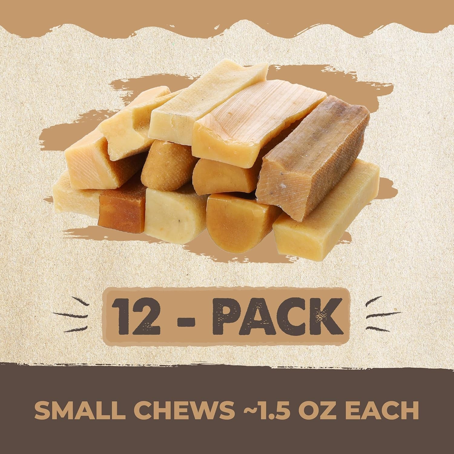Yak Cheese Chews for Dogs | All-Natural Long Lasting Pet Treats. Odorless and Great for Oral Health. Limited-Ingredient Chews for Puppies & Power-Chewers (Small, 12 Pack)