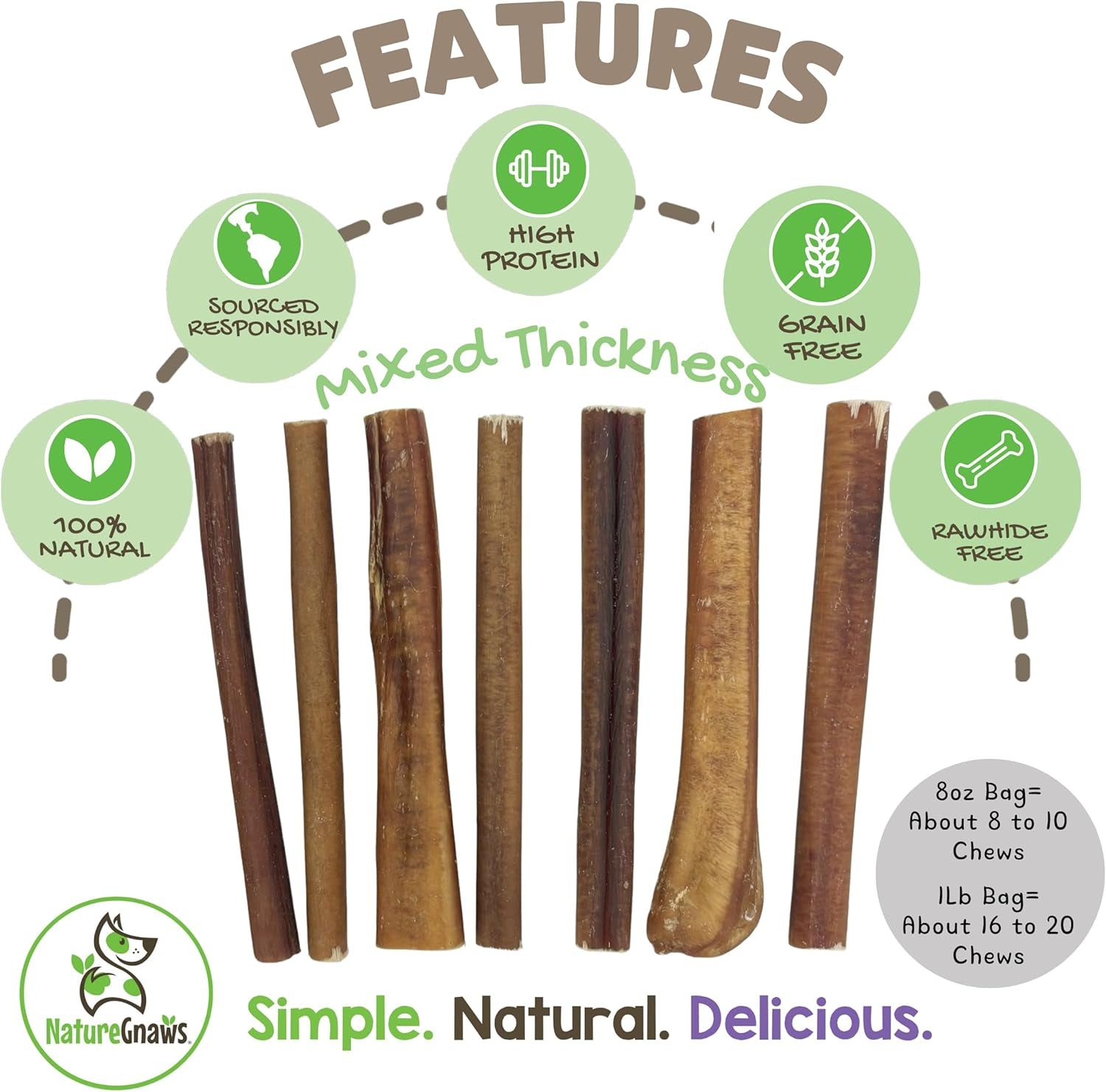 Bully Sticks for Dogs 5-6" (8Oz) - Mixed Thickness - Long Lasting for Aggressive Chewers and Large Dogs - Natural Beef Dog Chew Bones