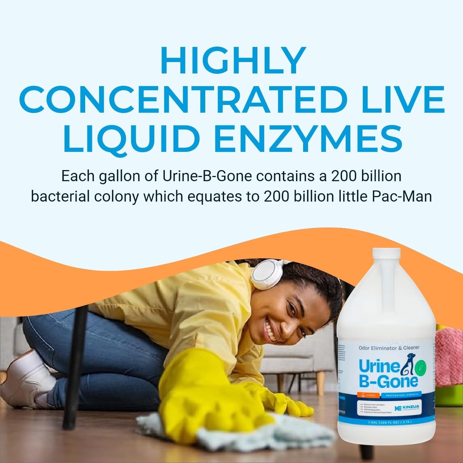 Urine B-Gone, Professional Enzyme Odor Eliminator & Pet Stain Remover, Human, Cat & Dog Urine Cleaner, Effective on Laundry, Carpets & More, Citrus Scent, 1 Gallon
