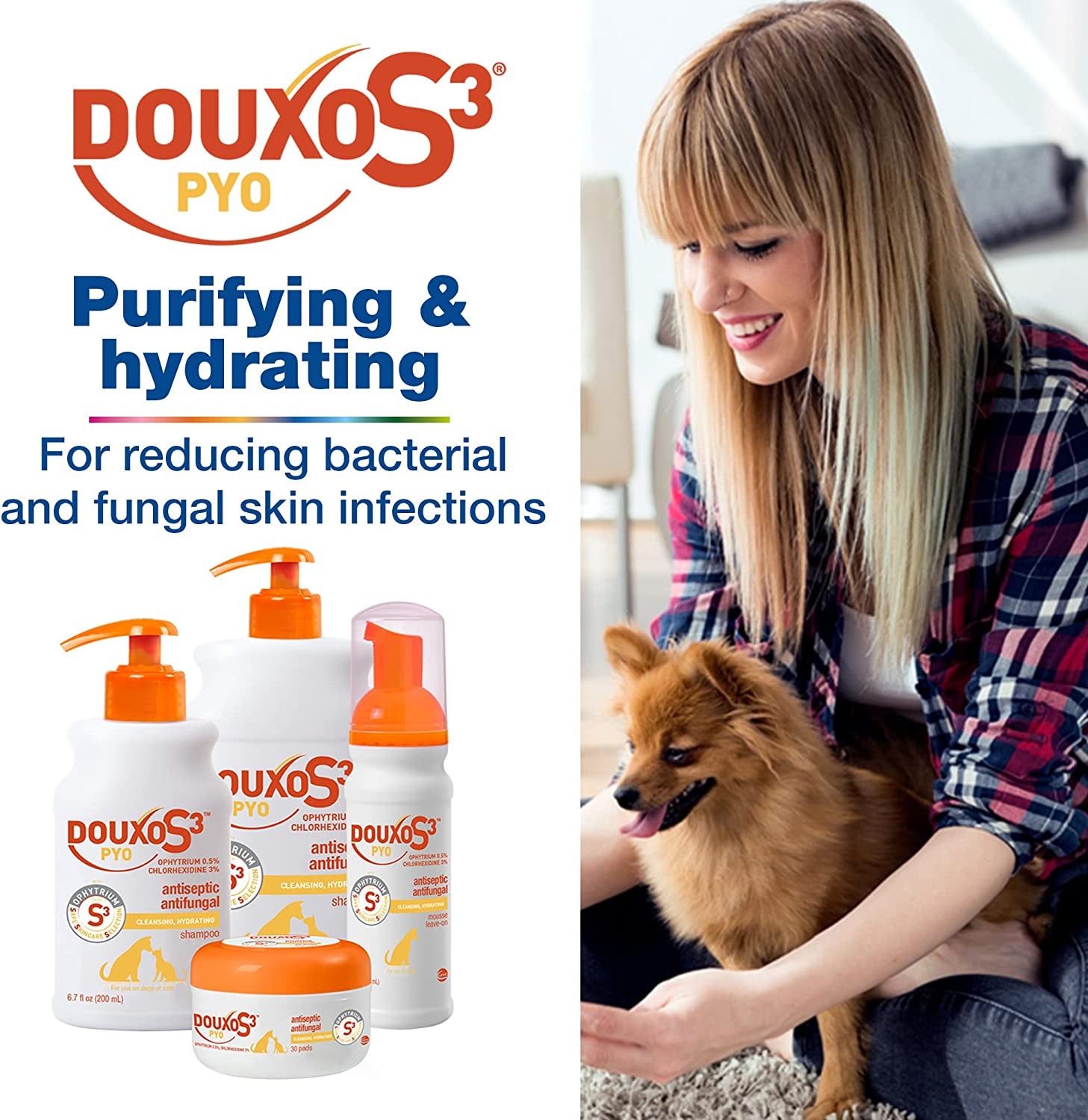 S3 Pyo Shampoo, Contains 3% Chlorhexidine & 0.5% Ophytrium, Antiseptic & Hydrating, for Bacterial or Yeast Skin Infections, for Dogs and Cats, 16.9 Fl. Oz. (500Ml)
