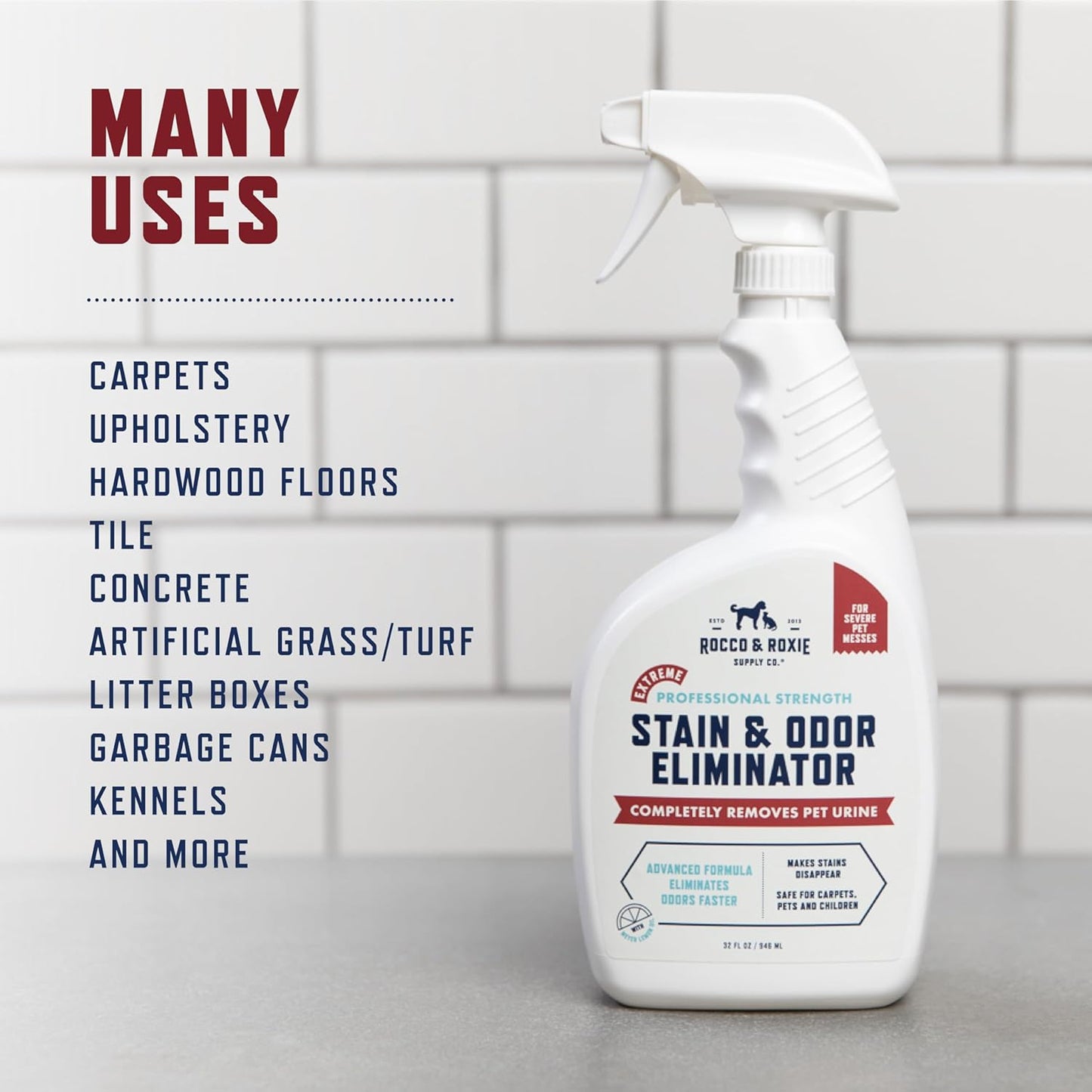 Rocco & Roxie Extreme Stain & Odor Eliminator for Strong Odor, Pet Urine Enzyme Cleaner Destroyer, Stain Remover for Dog Poop and Cat Pee, Enzymatic Carpet Cleaner Spray for Home, Puppy Potty Training