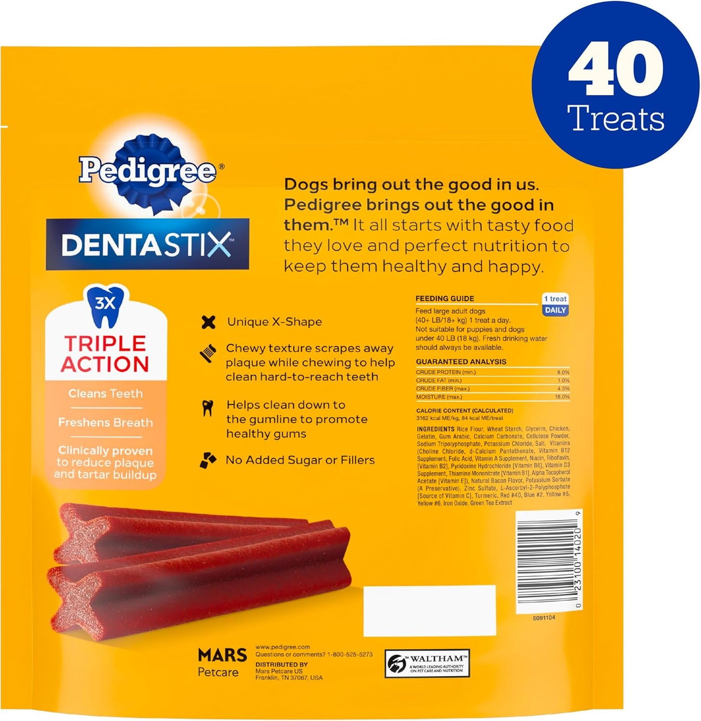 Dentastix Large Breed Dog Treats, Bacon Flavor, 2.08 Lb. Bag (40 Treats)