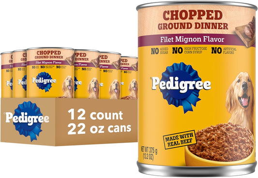 Chopped Ground Dinner Adult Canned Soft Wet Dog Food, Filet Mignon Flavor, 13.2 Oz. Cans (12 Count, Pack of 1)