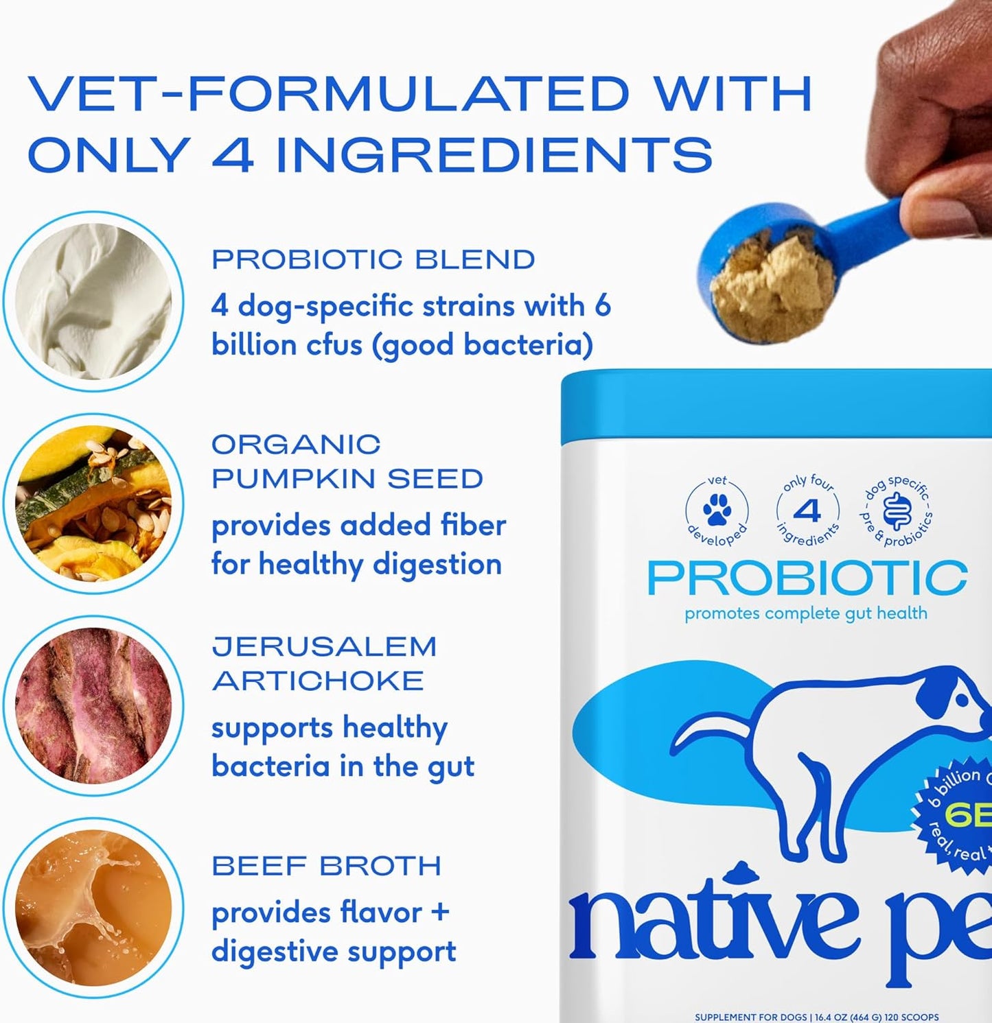 Probiotics for Dogs - Dog Probiotics Powder for Digestive Health, Gut Support, & Immune Boost – Vet-Formulated Powder for Maximum Potency with Digestive Enzymes & Prebiotics - 120 Scoops
