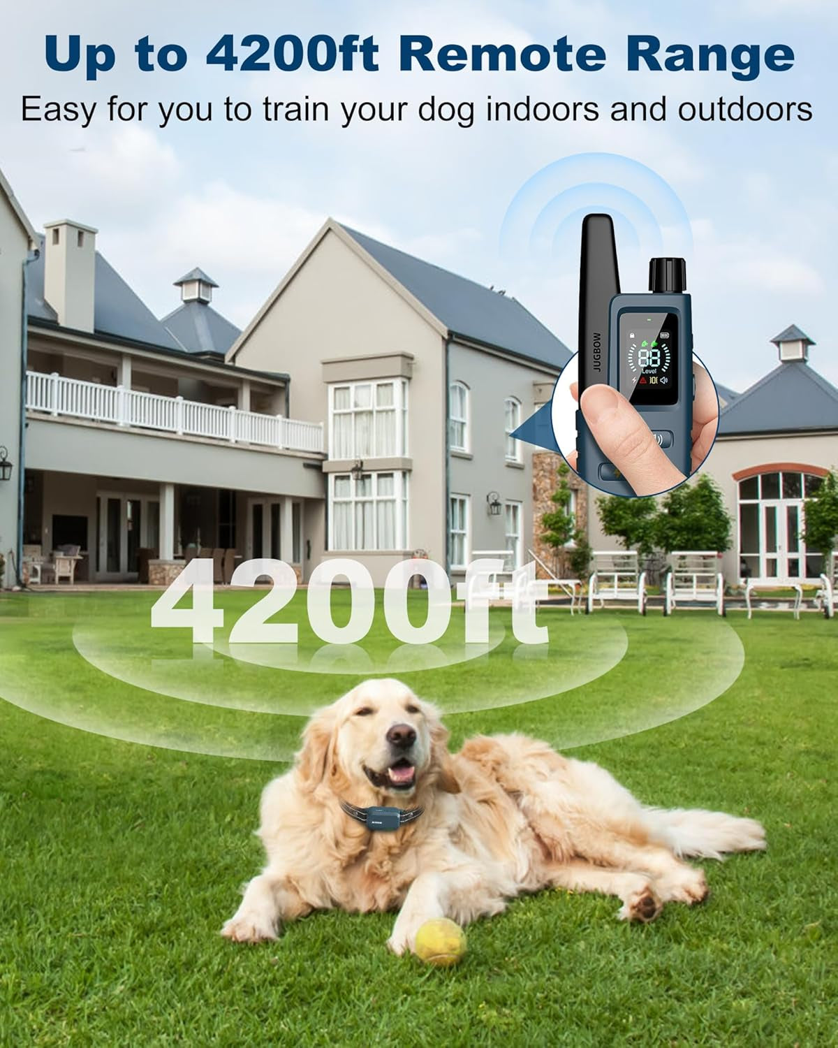 Dog Shock Collar - 4200FT Dog Training Collar with Remote IPX7 Waterproof Electric Collar with 4 Training Modes, Security Lock, Rechargeable E-Collar for All Breeds, Sizes Cyan Blue