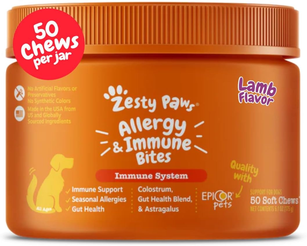 Dog Allergy Relief Chews, Dog Probiotics for Itchy Skin and Ears, Lamb, 50Ct