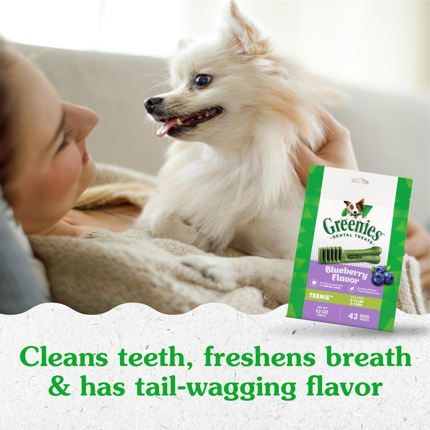 Teenie Dental Dog Treats, Blueberry Flavor, 12 Oz. Pack (43 Treats)