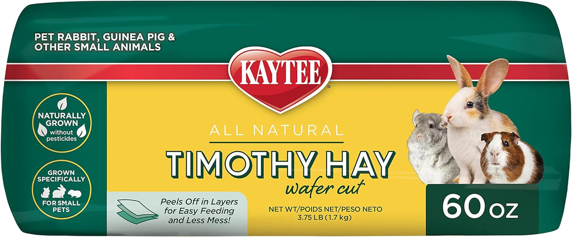 Wafer Cut All Natural Timothy Hay for Pet Guinea Pigs, Rabbits & Other Small Animals, 60 Ounce