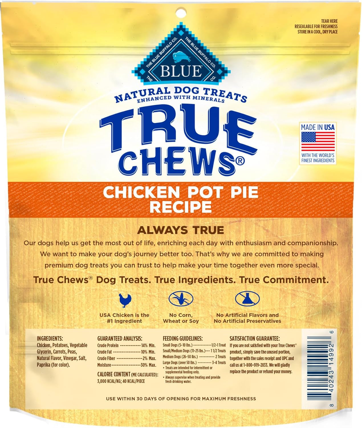 True Chews Dog Treats Made in the USA with Natural Ingredients Chicken Pot Pie