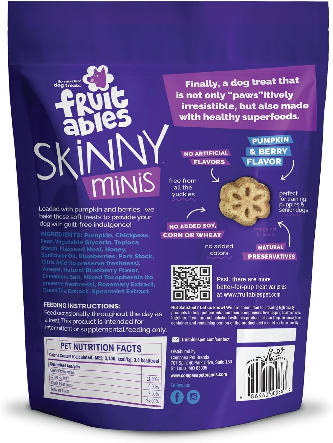 Skinny Mini Dog Treats, Healthy Pumpkin Treat for Dogs, Low Calorie & Delicious, Puppy Training, Free of Wheat, Corn and Soy, Made in the USA, Pumpkin and Berry Flavor, 12Oz