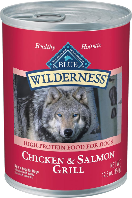 Wilderness Adult Wet Dog Food, High-Protein & Grain-Free, Made with Natural Ingredients, Salmon & Chicken Grill, 12.5-Oz. Cans, 12 Count