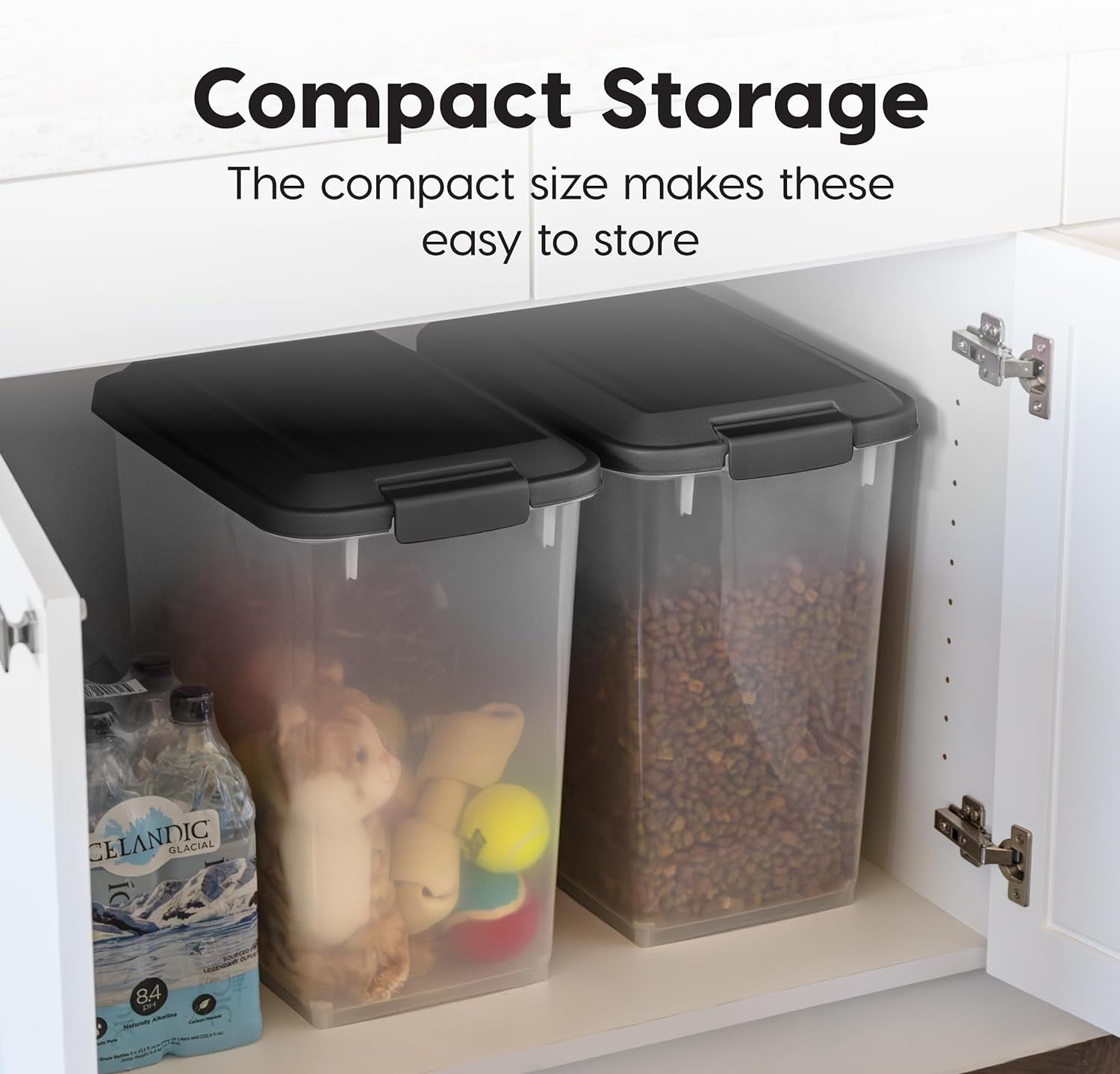 IRIS USA Dog Food Storage Container, 2 Pack, up to 30 Lbs Each, Airtight Seal for Freshness, Wheels for Rolling, Easy One Hand Opening, Made in USA, BPA Free, Clear/Black