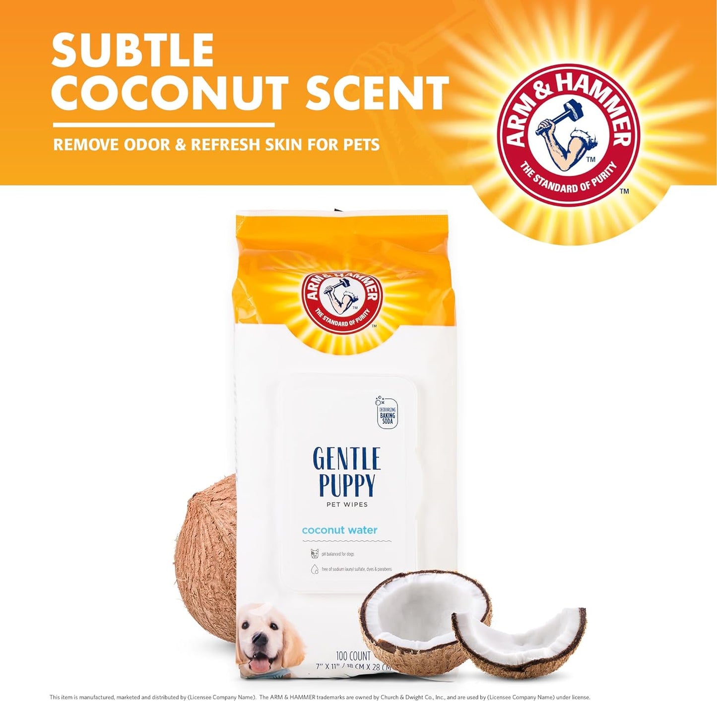 Dog Grooming Wipes - Natural Deodorizing Pet Wipe with Coconut - Travel Essential & Supplies for Dogs - Dog Whole Body & Face Cleaning - Odor Eliminator with Baking Soda Power - 100 Count