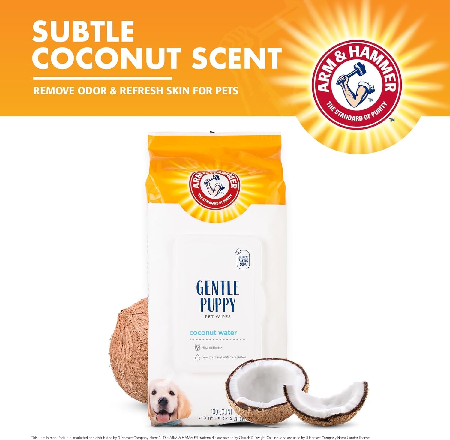 Dog Grooming Wipes - Natural Deodorizing Pet Wipe with Coconut - Travel Essential & Supplies for Dogs - Dog Whole Body & Face Cleaning - Odor Eliminator with Baking Soda Power - 100 Count