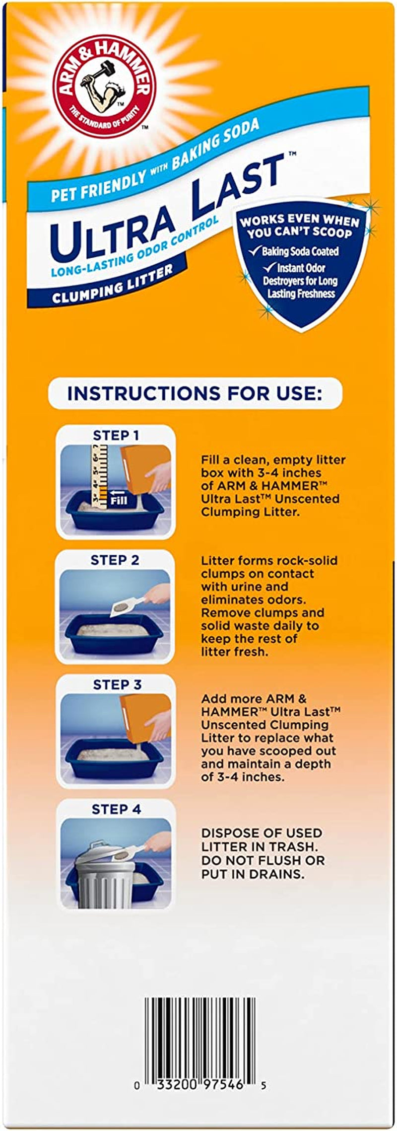 Ultra Last Clumping Cat Litter Unscented Multicat 18 Lbs. Pet Friendly with Baking Soda Odor Control Litter