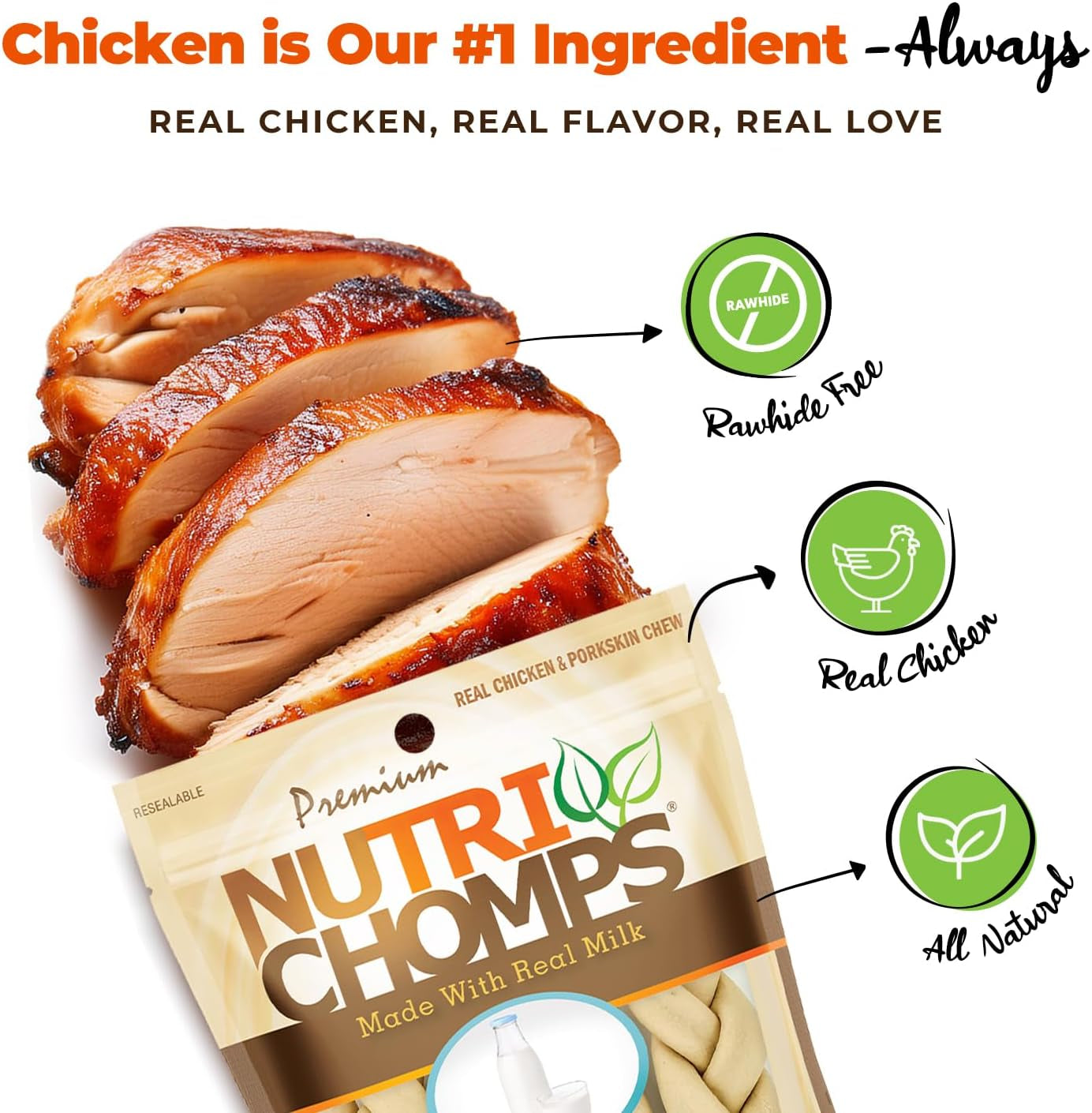 Nutrichomps Dog Chews, 6-Inch Braids, Easy to Digest, Long Lasting, Rawhide-Free Dog Treats, Healthy, 4 Count, Real Milk Flavor