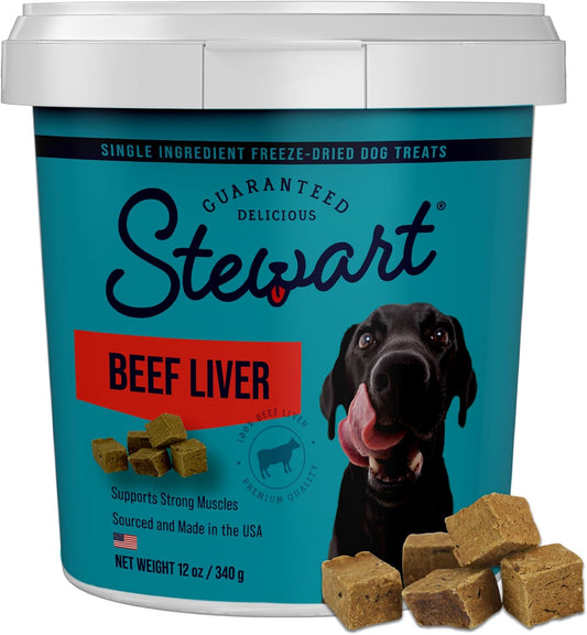 Single Ingredient Freeze Dried Raw Dog Treats, Beef Liver, 12 Ounce Resealable Tub, Training Treats or Meal Topper Dogs, High Protein, Grain-Free, Gluten-Free