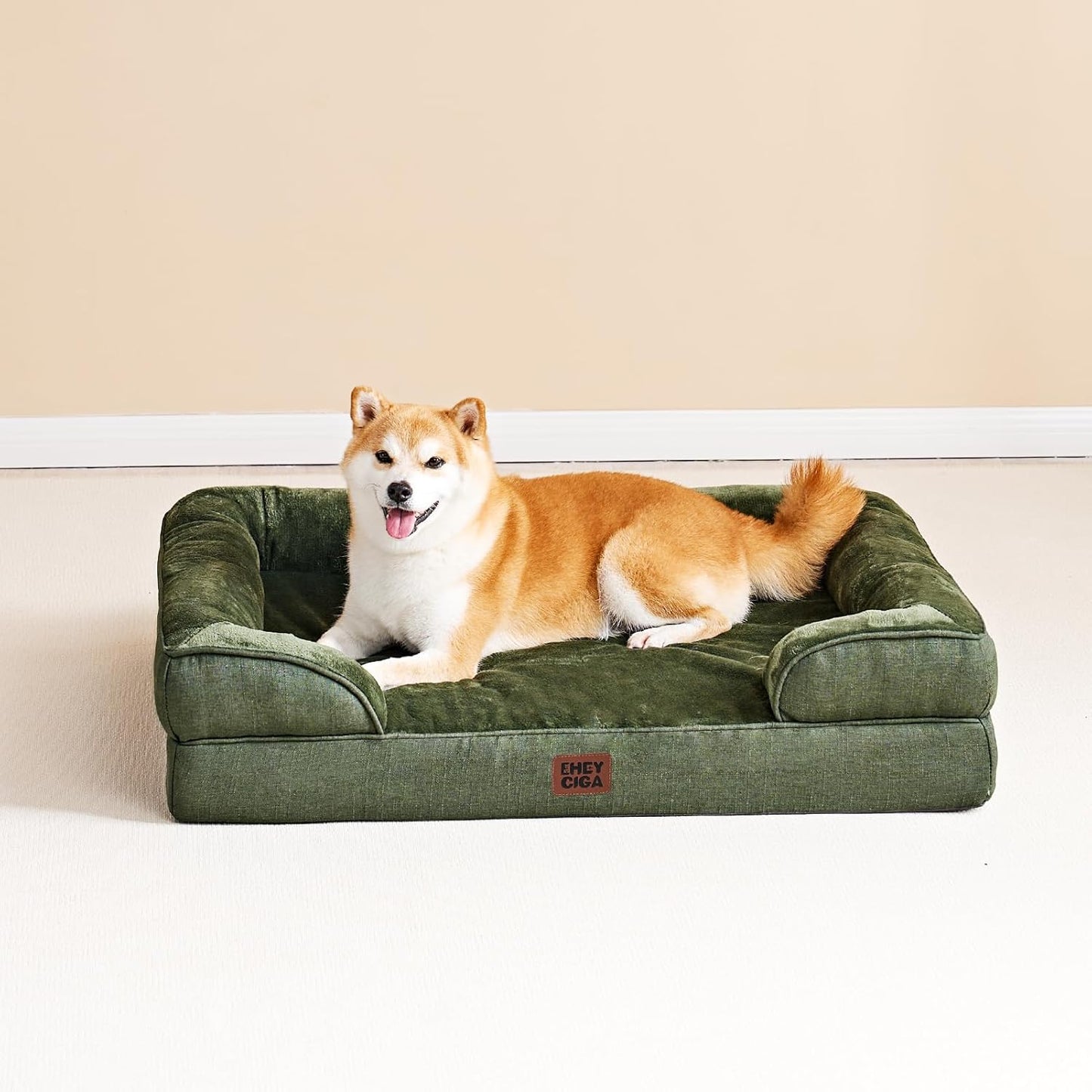 Orthopedic Dog Beds for Extra Large Dogs, Waterproof Memory Foam XL Pet Bed with Sides, Non-Slip Bottom and Egg-Crate Foam Big Dog Couch Bed with Washable Removable Cover, Dark Green