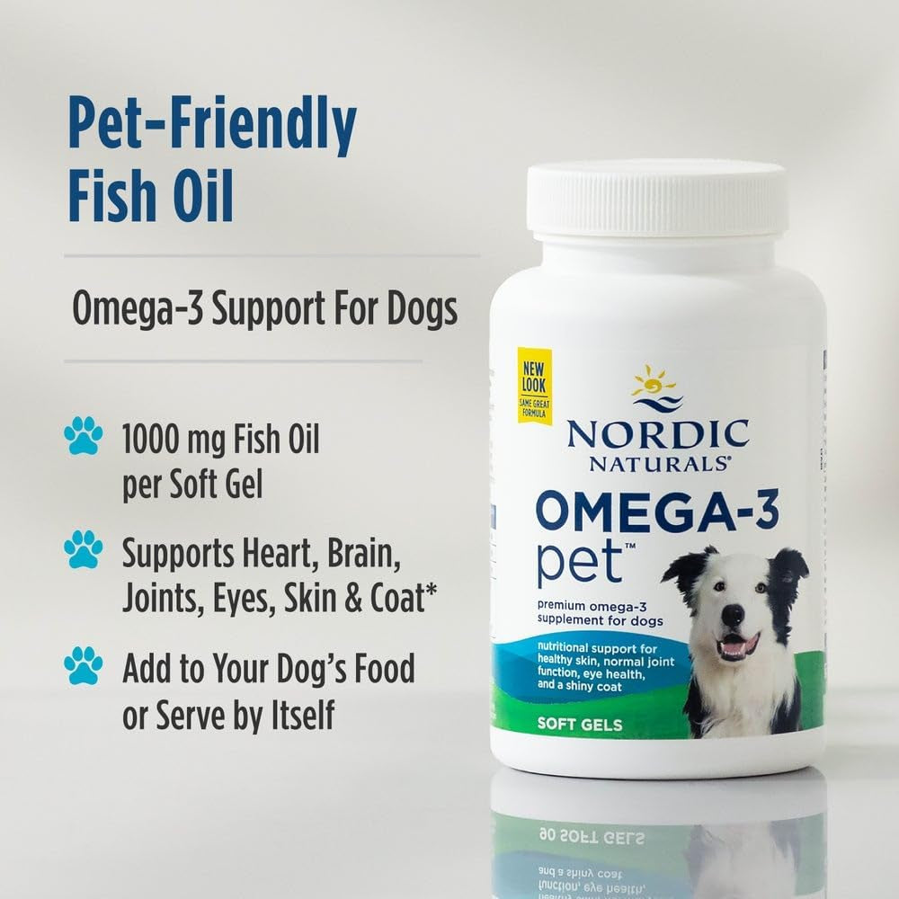 Omega-3 Pet, Unflavored - 120 Soft Gels - 330 Mg Omega-3 per Soft Gel - Fish Oil for Dogs with EPA & DHA - Promotes Heart, Skin, Coat, & Immune Health