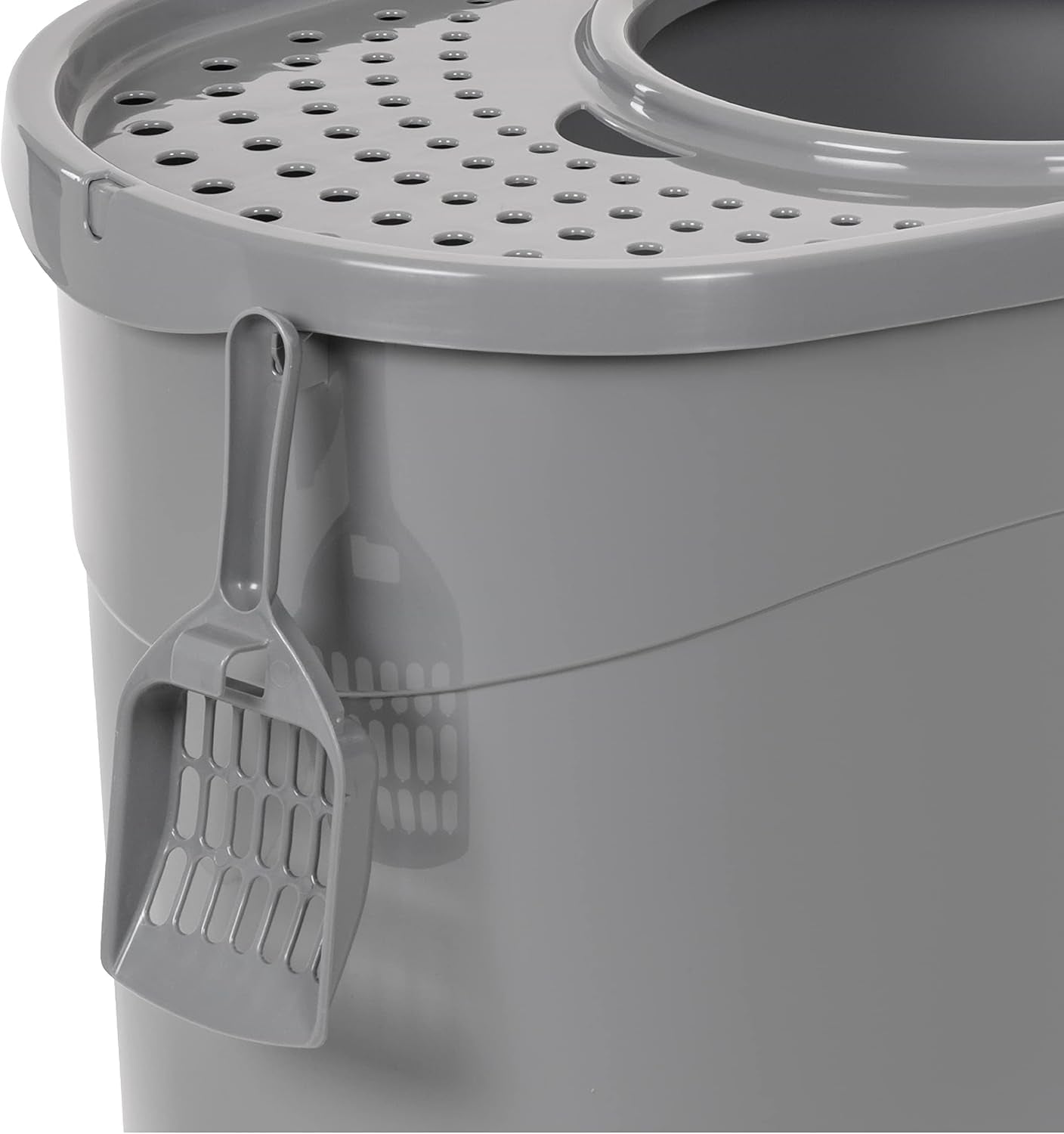 Large Cat Litter Box with High Sides, Top Entry, Includes Scoop, 20.5 X 14.75 X 14.38 Inches, Grey