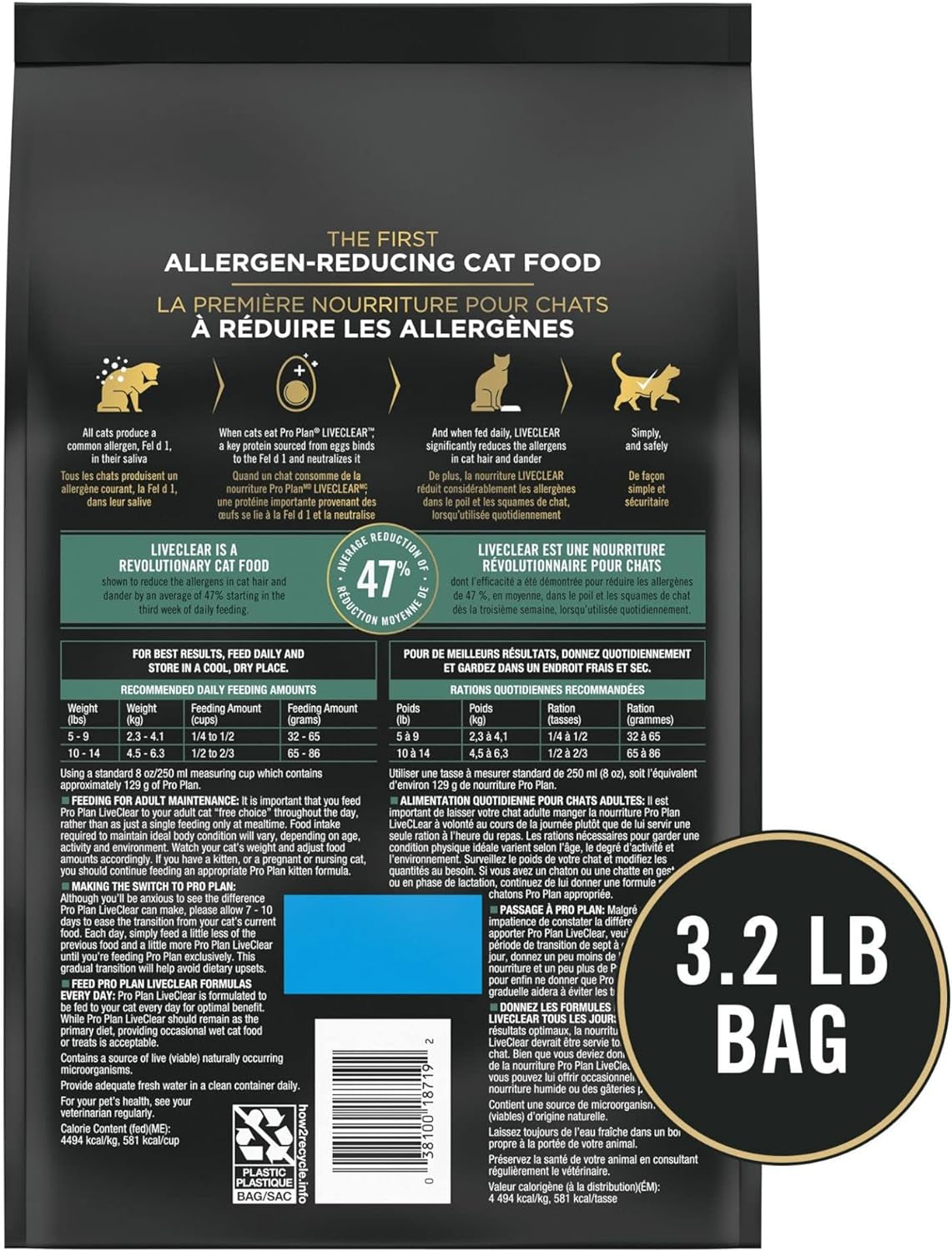 Allergen Reducing, Sensitive Skin & Stomach, High Protein Cat Food, LIVECLEAR Turkey and Oatmeal Formula - 3.2 Lb. Bag