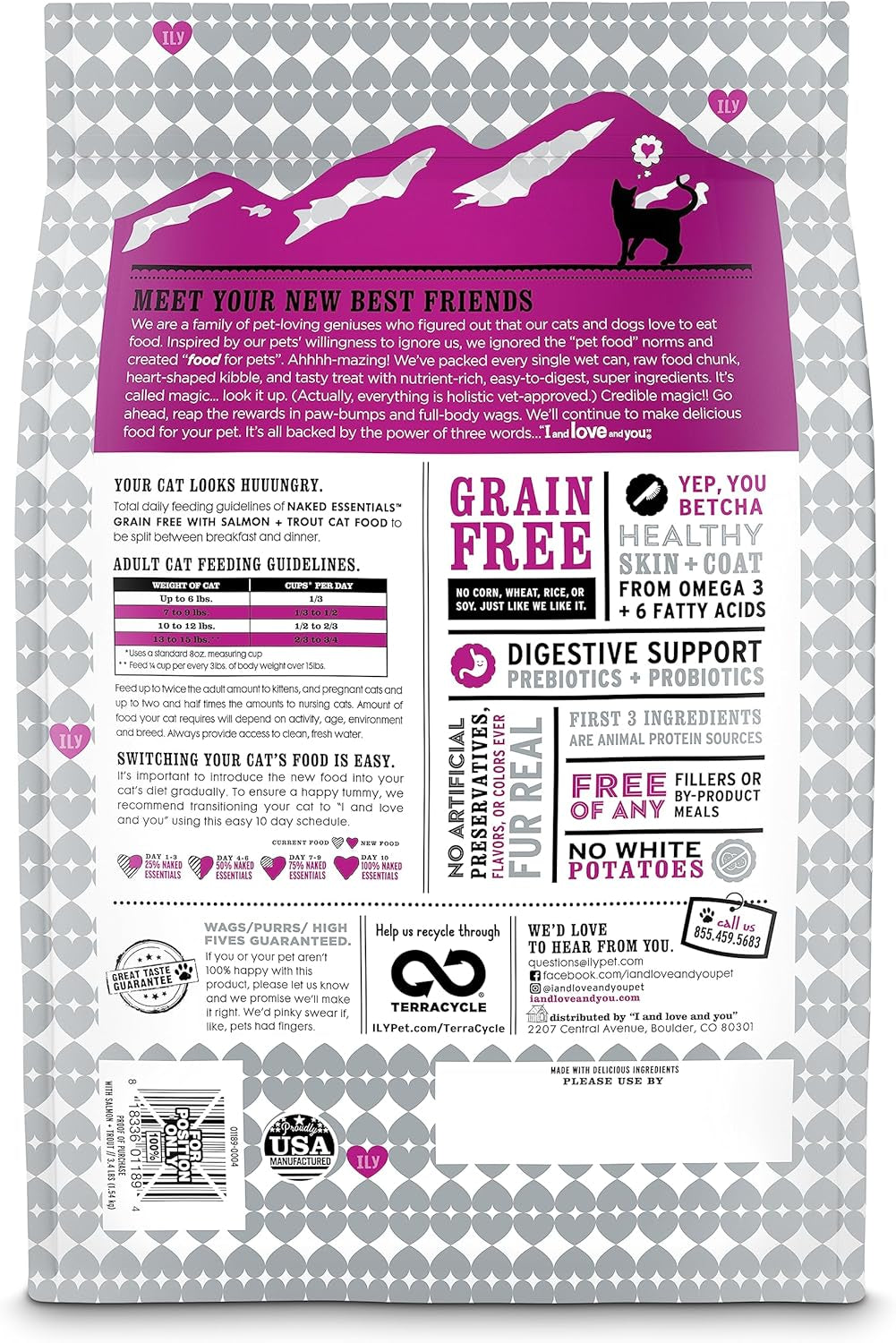 Naked Essentials Dry Cat Food - Salmon + Trout - Grain Free, Real Meat, No Fillers, Prebiotics + Probiotics, 11Lb Bag