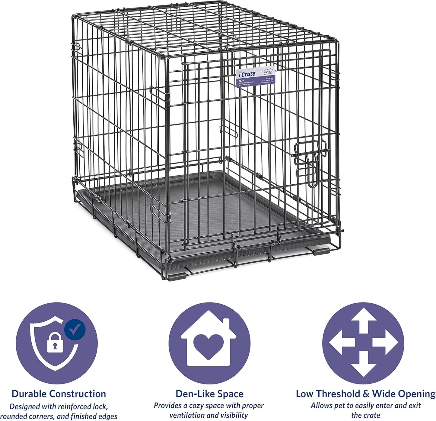 24-Inch Icrate Folding Dog Crate with Divider Panel, Leak-Proof Tray & Secure Latches – Metal Wire Kennel for Small Breeds – Portable, Durable & Easy to Assemble