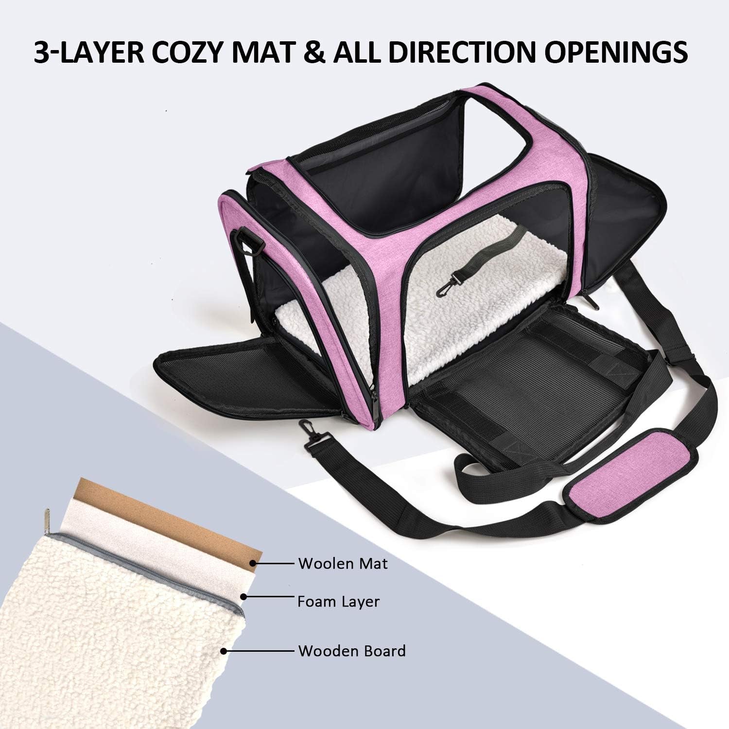 Pet Carrier for Small Medium Cats Dogs Puppies up to 15 Lbs, TSA Airline Approved, Soft Sided, Collapsible Travel - Pink