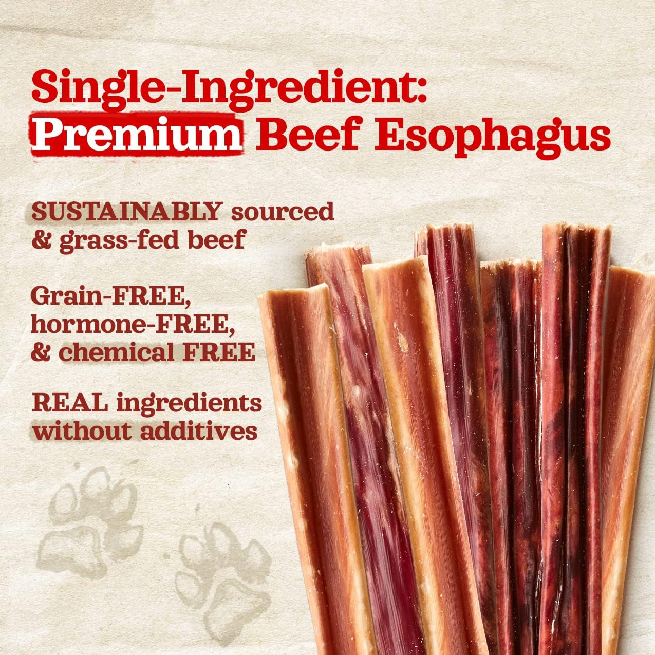 Gullet Sticks (6 Inch, 50 Pack) - One Ingredient Beef Esophagus Chews - Fully Digestible, Promotes Joint & Dental Health, for Pups, Small & Senior Dogs