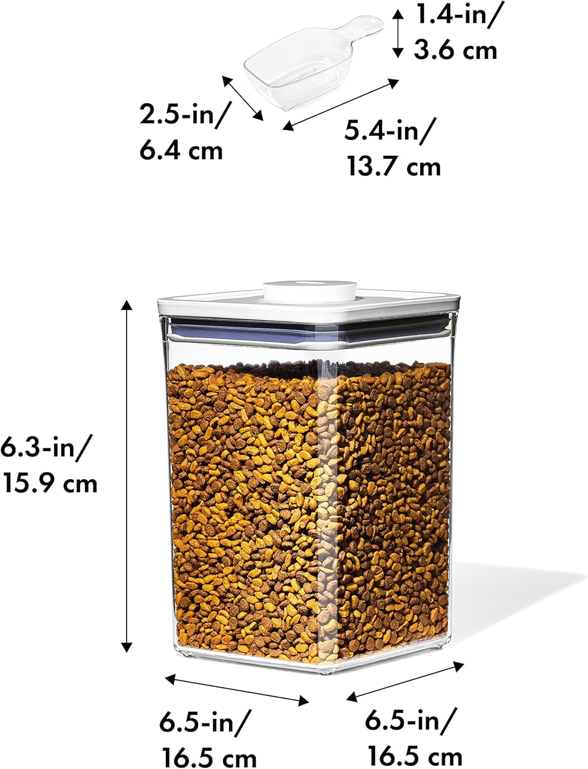 Good Grips Pet POP Container – 4.4 Qt/4.2 L with Scoop |Ideal for up to 4Lbs of Dog Food or 3.5Lbs of Cat Food, Airtight Storage Container, BPA Free