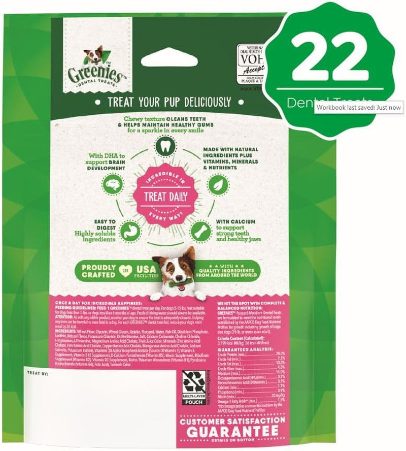 Puppy Teenie Size Dental Dog Treats, 6 Oz. Pack (22 Treats)