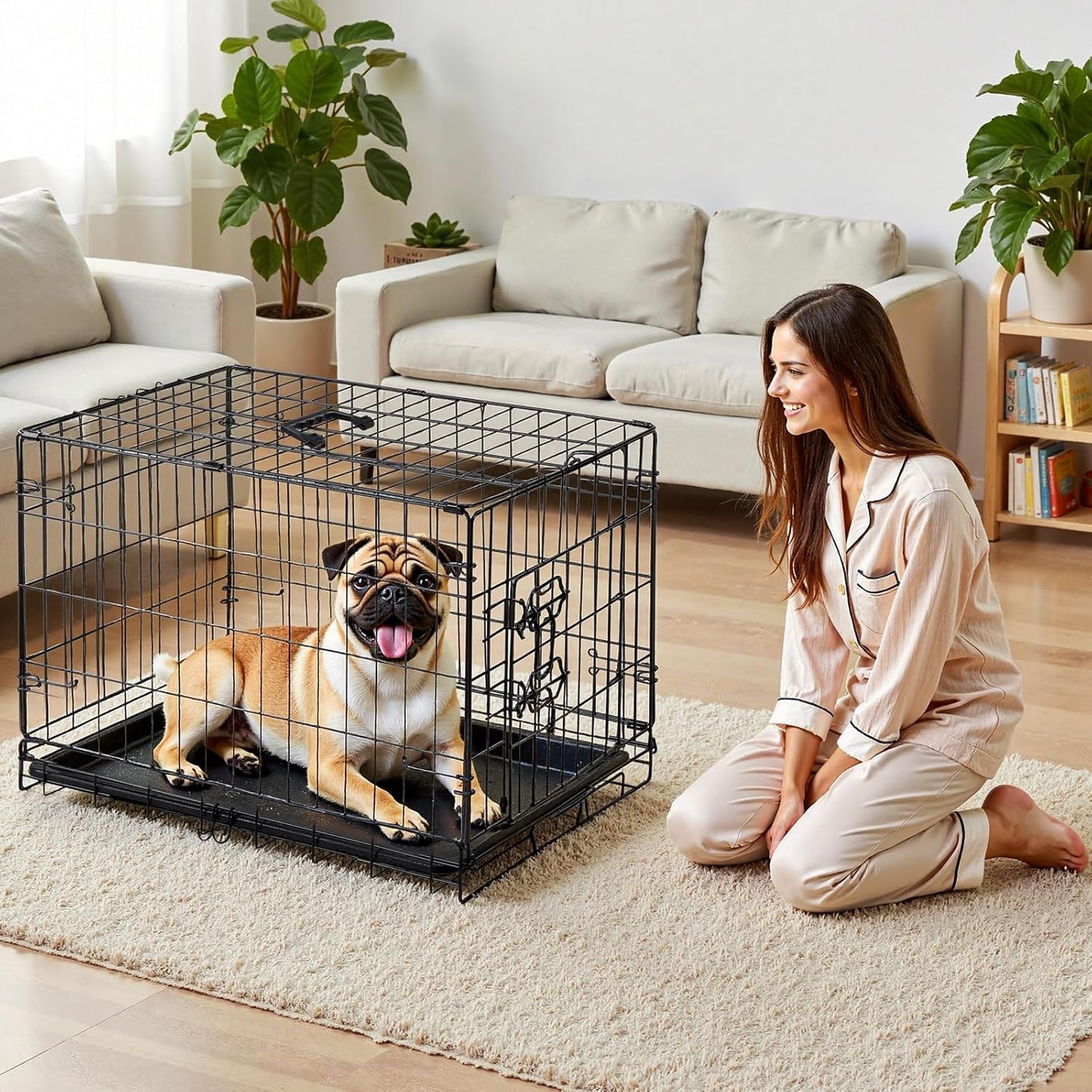 30 Inch Single Door Dog Crate, Metal Pet Kennel with Secure Lock, Foldable Design, Removable Tray for Easy Cleaning, Portable Puppy Cage for Small Dogs, Ideal for Training & Travel