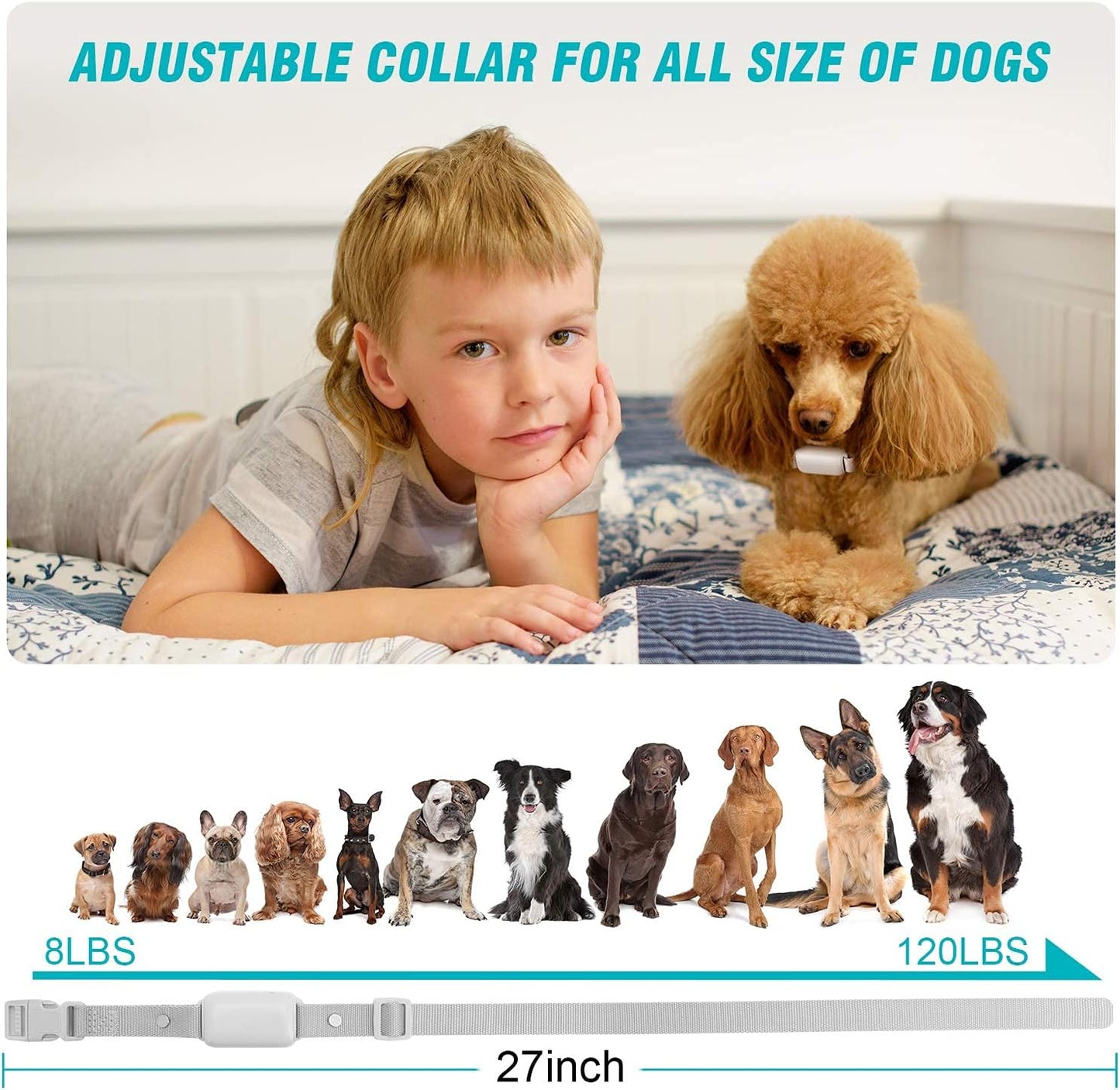 Shock Collar for Dogs - Waterproof Rechargeable Dog Electric Training Collar with Remote for Small Medium Large Dogs with Beep, Vibration, Safe Shock Modes (8-120 Lbs) (Grey)