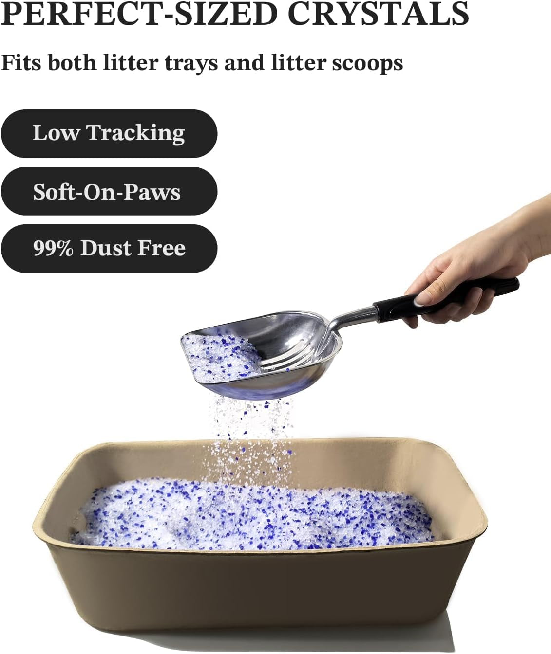 Crystal Cat Litter with Powerful Odor Control, Non-Clumping, Lasts up to 4 Months, 17.2Lb, Rapid Water Absorption, Unscented & Low Tracking Lightweight Blue & White Silica