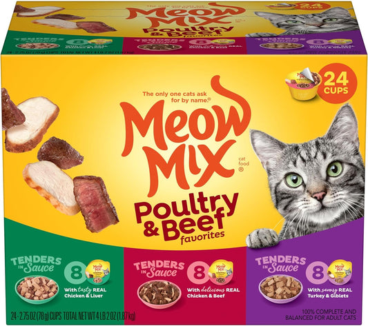 Tenders in Sauce Wet Cat Food, Poultry & Beef Variety Pack, 2.75 Ounce Cup (Pack of 24)