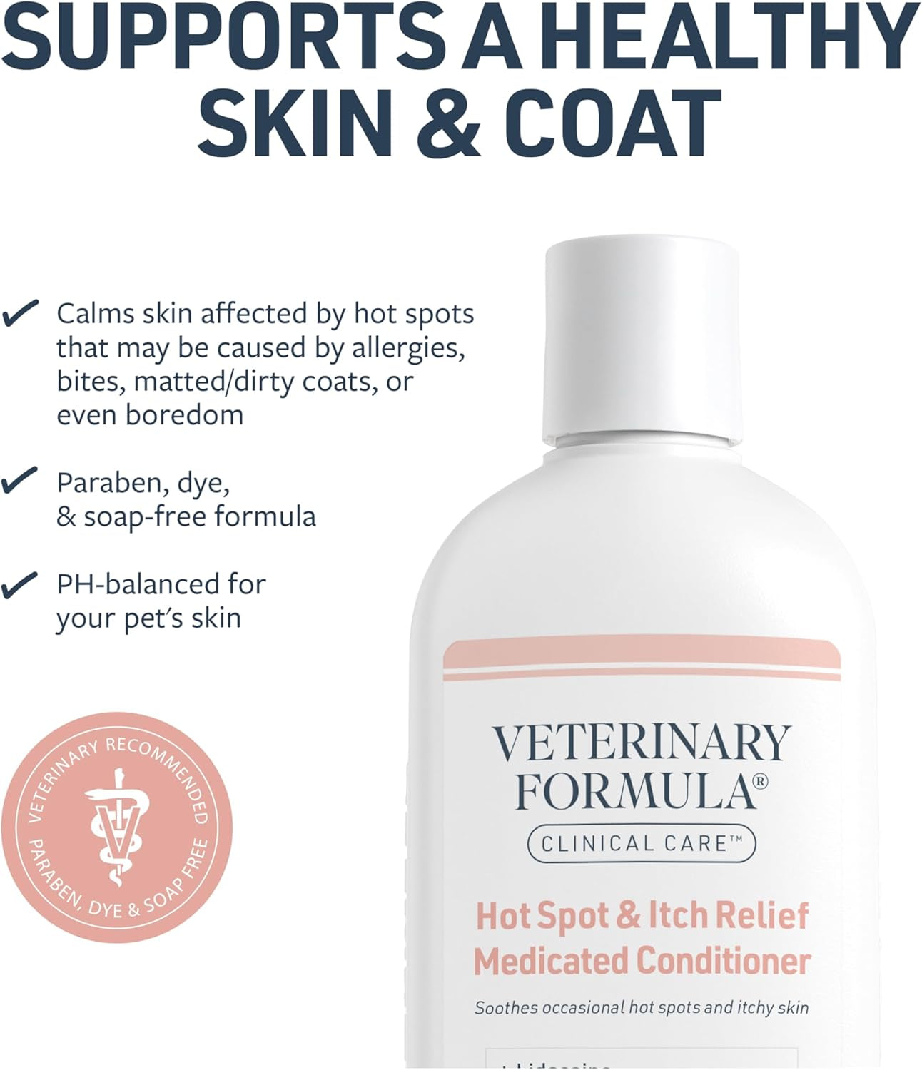 Clinical Care Hot Spot & Itch Relief Cat & Dog Medicated Conditioner, 16 Oz – Oatmeal Conditions Skin for a Lustrous Coat, Formulated to Help Alleviate Itchy Skin